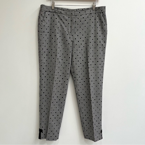 TALBOTS GINGHAM POLKA-DOT ANKLE PANT BLACK WHITE DECORATIVE BOW ANKLES WOOL 12 - Picture 3 of 13